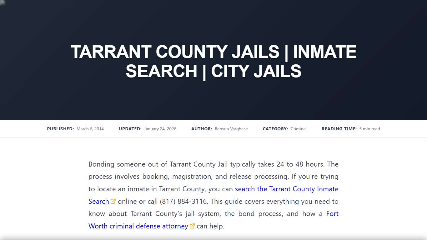 Tarrant County Jail Information City Jails in Tarrant