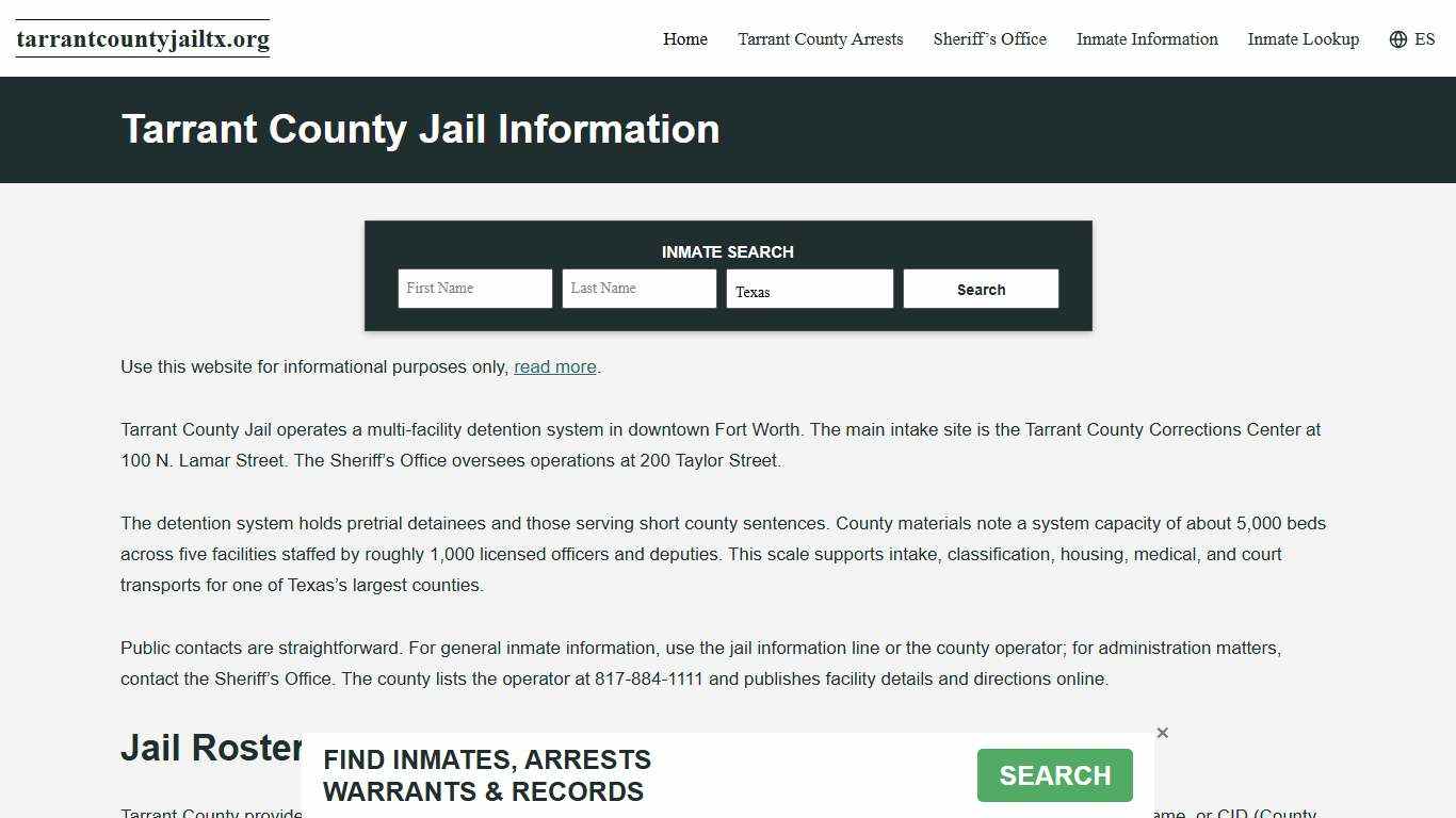 Tarrant County, TX Jail Roster, Inmate Info